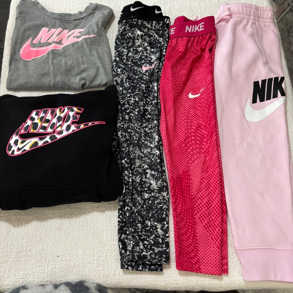 Nike Girls 5-Piece Activewear Lot Hoodie Tee Leggings Joggers Pink Black 5-6